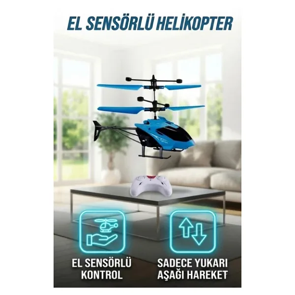 Hareket Sensörlü Kumandalı Şarjlı Helikopter - Oyuncak Helikopter - Mavi