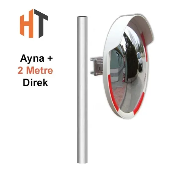 Hayat Trafik Trafik Güvenlik Aynası 60 Cm Kırmızı-Beyaz Ve 2 M Galvaniz Flanşlı Direk Set