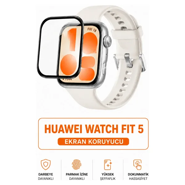 İncisoft Huawei Watch Fit 5 Uyumlu Tam Kaplayan Kavisli Kırılmaz Nano Ekran Koruyucu
