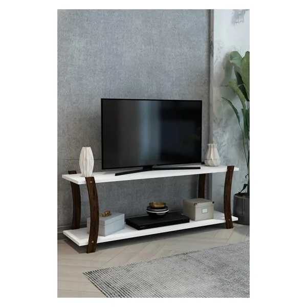 Jest Dekor Konsept Lova Beyaz Ahşap Raflı Televizyon Sehpası, Tv Ünitesi, Tv Sehpası - 120x30 Cm - Şık Ve Ergonomik