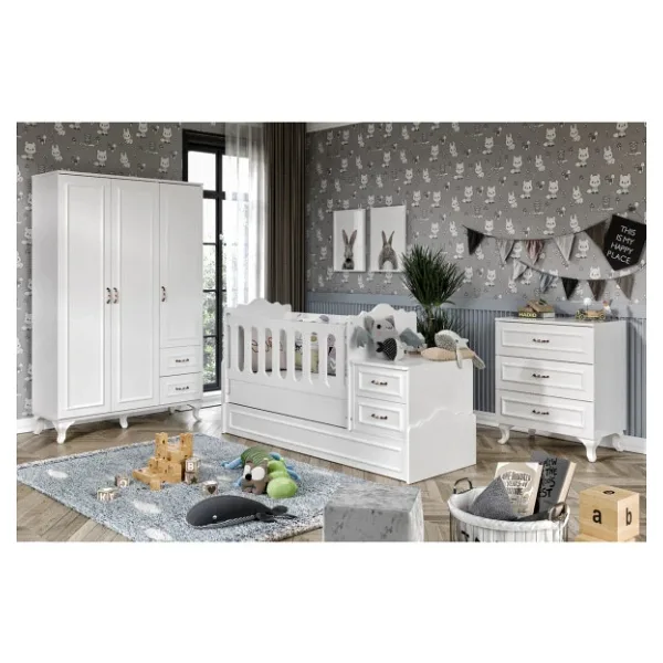 Kartopu Country Tarzı Bebek Odası Takımı Beyaz - 3 Parçalı Tamamı 1. Kalite Mdf