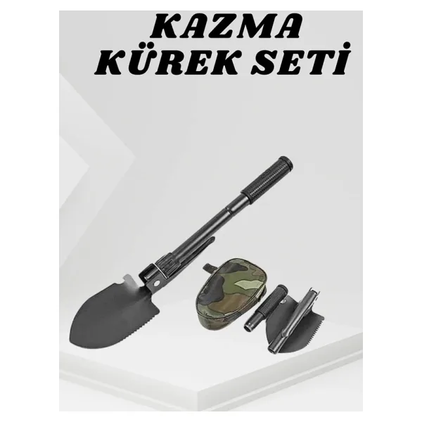 Katlanabilir Kamp Küreği Küçük Kazma Kürek Seti Pusulalı