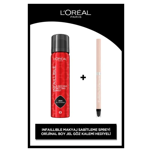 L'oreal Paris Infaillible 3-Second Makyaj Sabitleme Spreyi & L'oreal Paris Infaillable Automatic Jel Göz Kalemi 10 Bright Nude