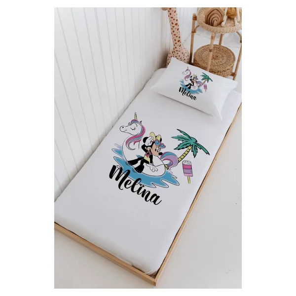 Lilabio İsme Özel %100 Pamuk Bebek Ve Çocuk Tek Kişilik 165 X 225 Cm Pike Takımı-Minnie Mouse