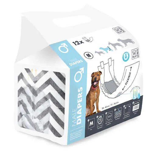 M-Pets Diapers Erkek Köpekler İçin Külot Bez Large 12 li 20x65 Cm