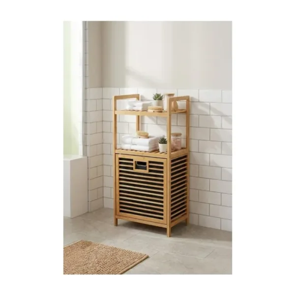 Mien Bambu Dikey Çamaşır Sepeti Raflı Çamaşır Sepeti 40x30x95 Cm Bambu