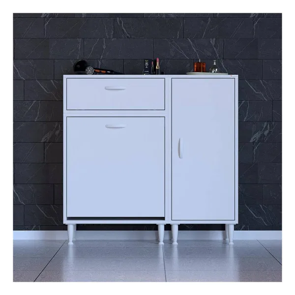 Modilayn Yenice Çok Amaçlı Banyo Dolabı 90 x 97.5 x 32 cm Kirli Çamaşır Sepetli Dolap