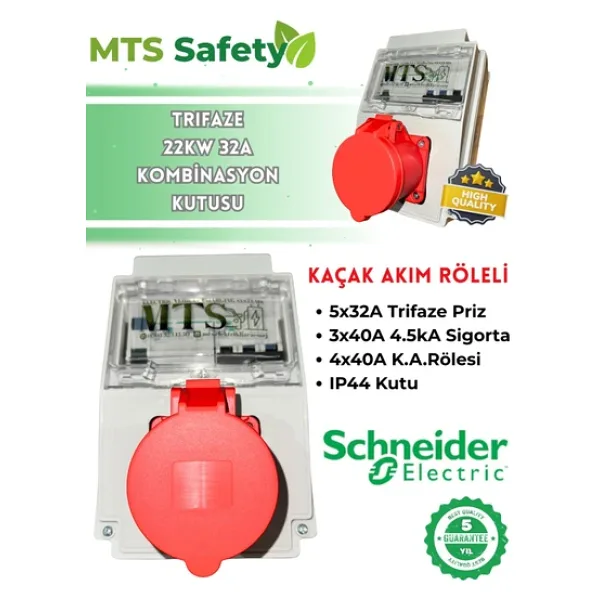 Mtsevcharger 22 Kw 5x32 Trifaze Schneıder Elektrikli Araç Şarj Cihazı Kombinasyon Kutusu Kaçak Akım Roleli