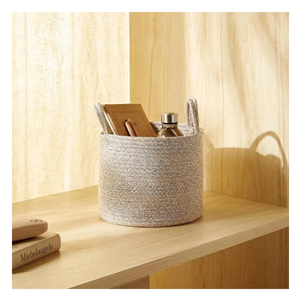 Ocean Home Textile Bej Kırçıllı Pamuklu Halat Sepet 26 x 22 cm