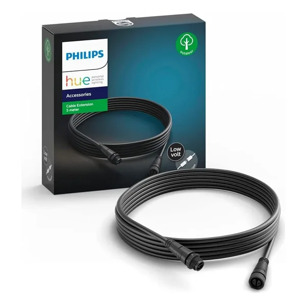 Philips Hue Düşük voltajlı uzatma kablosu, tüm Hue düşük voltajlı dış mekan lambaları için, 5 m, siyah
