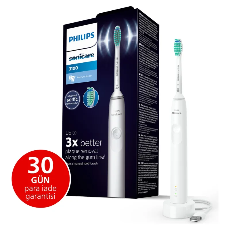Philips Sonicare 3100 Şarjlı Diş Fırçası, 3 Kat Temizlik, 14 Gün Şarj, Basınç Sensörü, HX3671/13