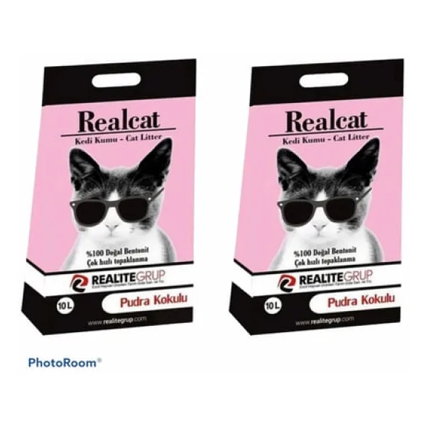 Real Cat Topaklanan Pudralı 10 lt 2'li Paket Kedi Kumu