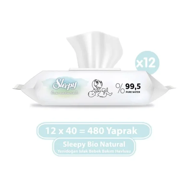 Sleepy Bio Natural 40 Yaprak 12'li Paket Islak Mendil