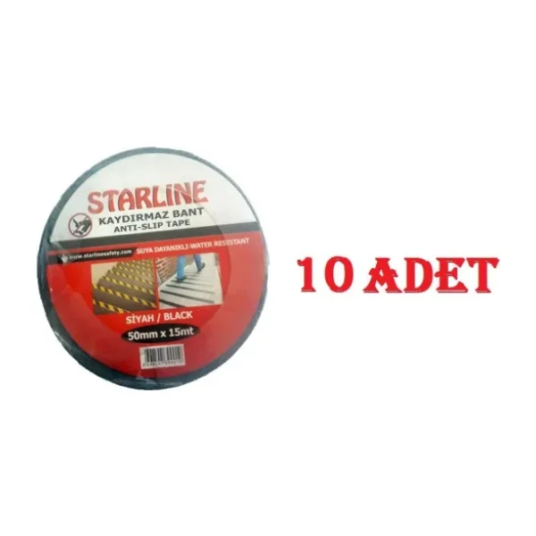 Starline 50 mm x 15 M Yüksek Tutuşlu Kaydırmaz Bant Starline Siyah x 10 Adet