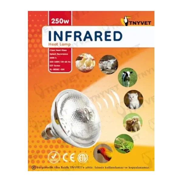 TNYVET Şeffaf Renk / Infrared Civciv, Buzağı , Kuzu Isıtıcı Lamba - Ampul 250 Watt