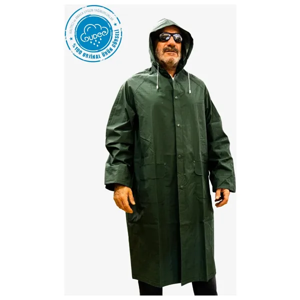 Toptancı Amca Yağmurluk Lüks Kalın Pvc Yağmurluk Çıtçıtlı Yağmurluk Kapşonlu Balıkçı Yeşil - 2XL