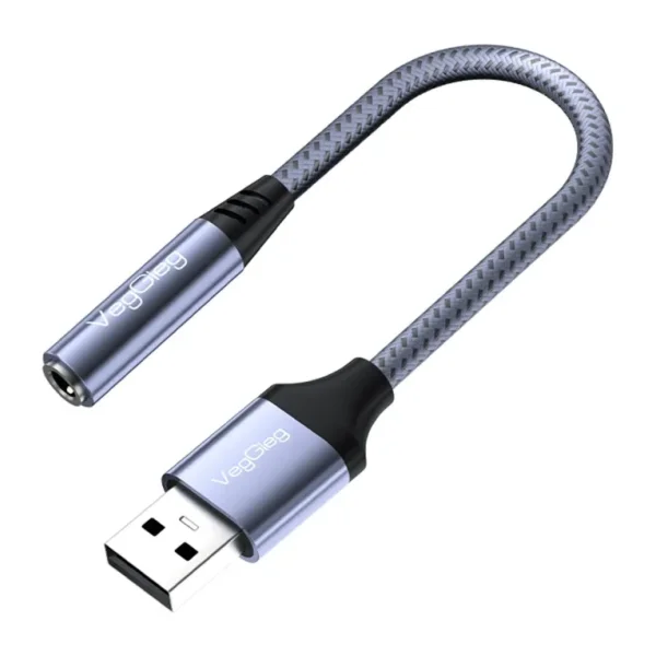 VegGieg USB-A to 3.5mm Jack Aux Mikrofon Destekli DAC Chip HiFi Ses Kartı