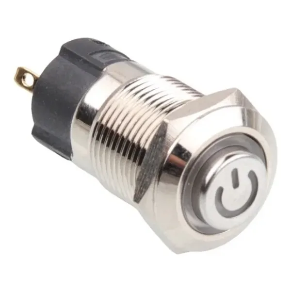 WD12A-G1Z-C 12mm Çıkık Anahtarlı Işıklı Power Metal Buton - Beyaz