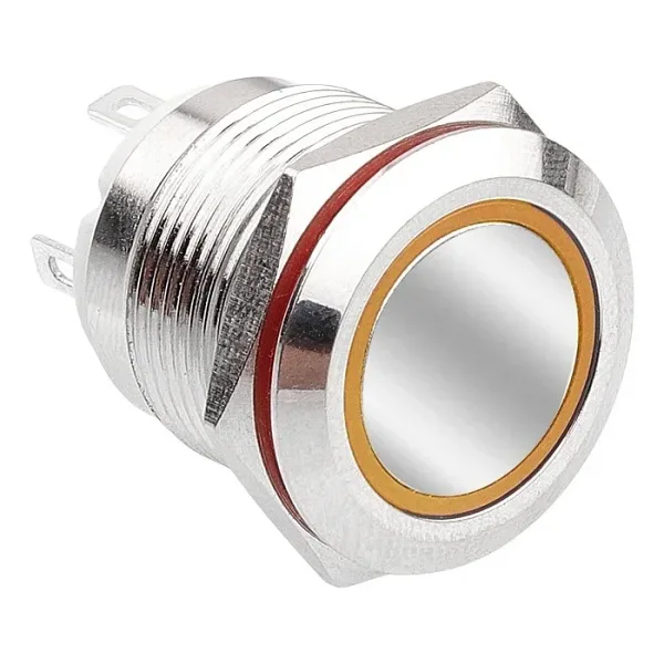 WD19H-P1-E 19mm Düz Yaylı Işıklı Metal Buton - Sarı
