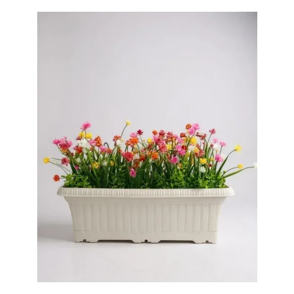 Yapay Çiçek Renkli Mini Lotus Çiçekli Krem Küpeşte Askılı Balkon Çiçeği Balkon Saksısı