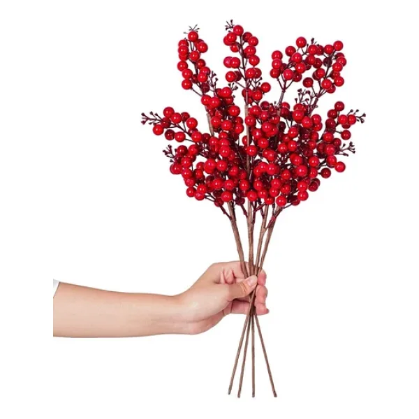 Yenigeldi 4 Adet El Yapımı Kokina Red Berry Yılbaşı Süs , Ev Parti Kış Noel Yılbaşı Süsü t107