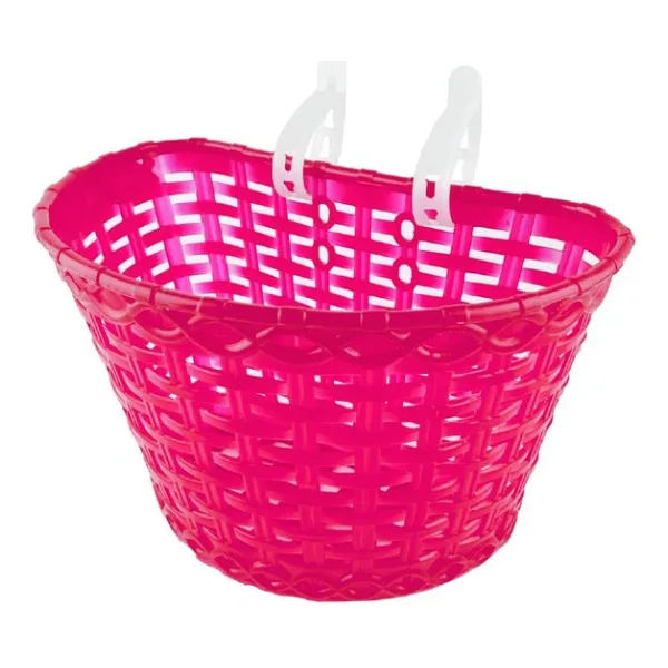 16-20 Jant Uyumlu Hasır Desenli Plastik Çocuk Bisikleti Ön Sepet Pembe