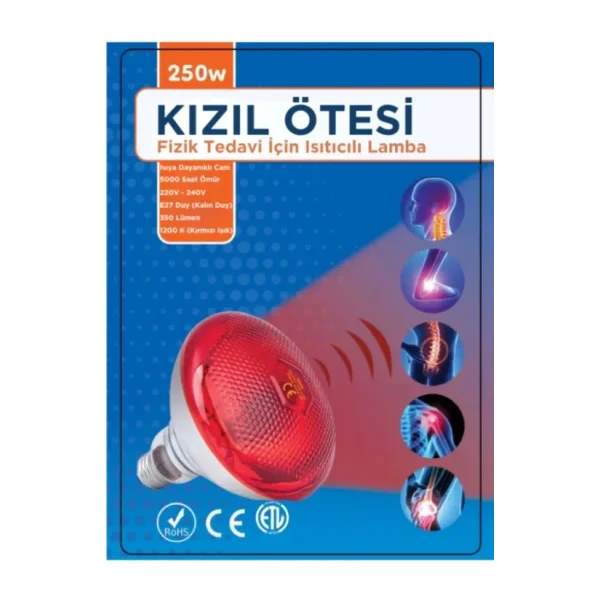 250w Kızılötesi (infrared) Isıtıcılı Fizik Tedi Lambası (kırmızı Işık) E27 (kalın Duy)