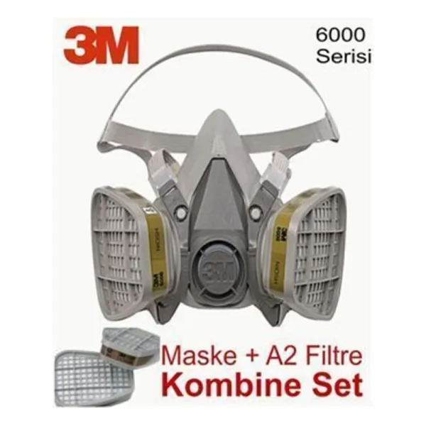 3M 6200 Gaz Maskesi + A2 Filtre Dahil Kombine Set