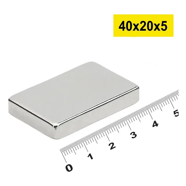50 Adet 40X20x5mm Neodyum Magnet Güçlü N35 Mıknatıs Köşeli Nikel Kaplama