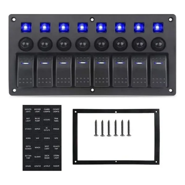 8'li ON-OFF Mavi Işıklı Anahtar Switch Panel - Aşırı Akım Korumalı