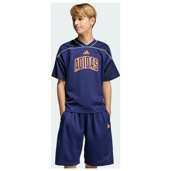 Adidas Stadium Mesh Basketball KD3427 Mavi Kısa Kollu Bisiklet Yaka Çocuk Tişört
