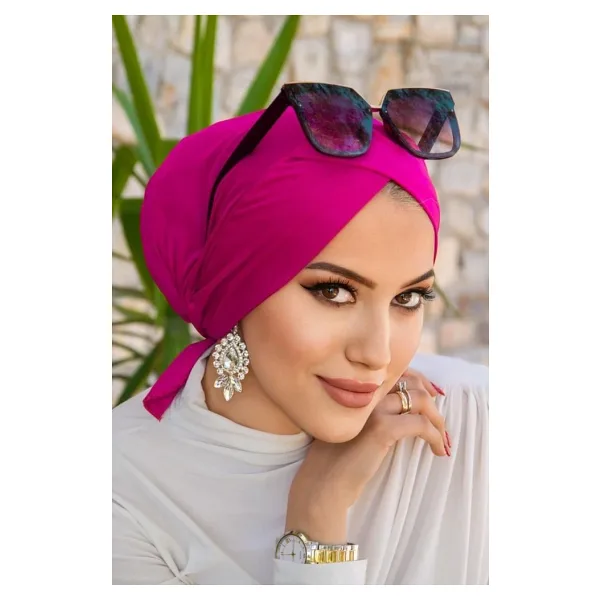 Aişe tesettür Fuşya Çapraz Bone / Deniz - Havuz Bonesi
