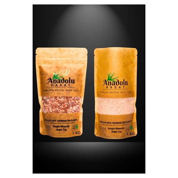 ANADOLU HASAT 2 Adet- 1Kg Himalaya Kristal Tane Kaya Tuzu-1Kg Himalaya Kristal Öğütülmüş Kaya Tuzu