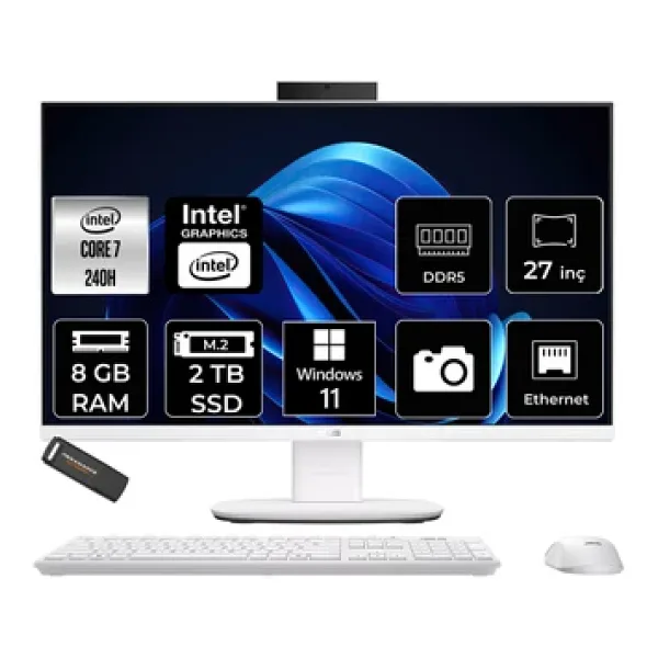 Asus V470 Intel Core 7 240H 8Gb 2Tb Ssd 27" Fhd 100Hz W11p All İn One Bilgisayar & Per4 Usb Bellek