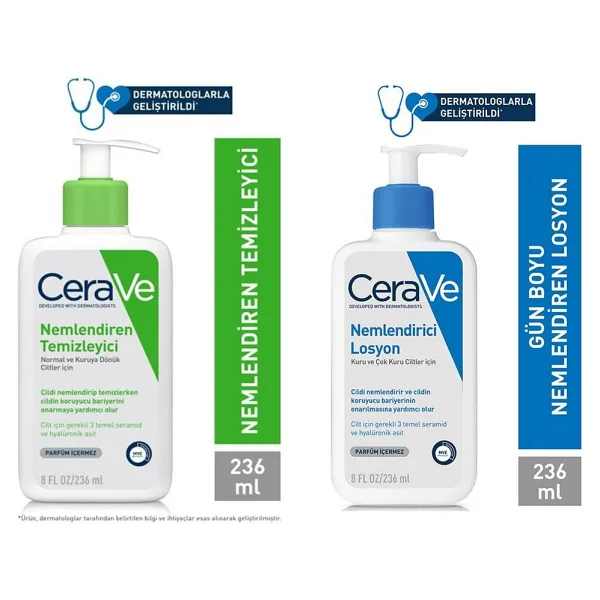 Cerave Nemlendiren Temizleyici 236 ml + Nemlendirici Losyon 236 ml
