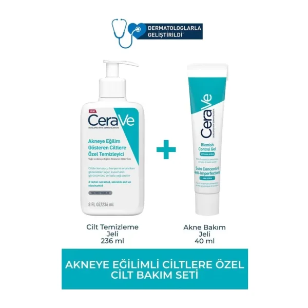 Cerave Yağlı ve Akneye Eğilim Gösteren Ciltlere Özel Temizleyici Jel 236 ML + Cerave Yüz Bakım Jeli 40 ML