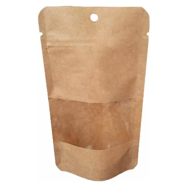 Doypack Pencereli Kraft Delikli Kilitli Kese Kağıdı - Orta Boy - 16X27X8 Cm. - 500 Gr. -20 Adetlik 10 Paket