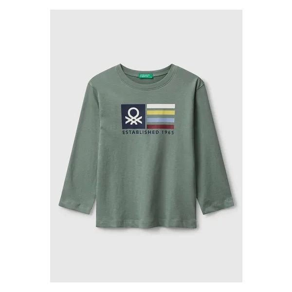 Erkek Çocuk Organik Pamuklu Önü Logo Baskılı Uzun Kollu Jarse T-shirt