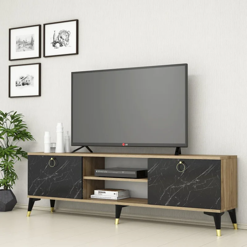 Ferniso Mobilya 160 cm Tv Ünitesi Çam-Mermer Desen - Abanoz - Antrasit