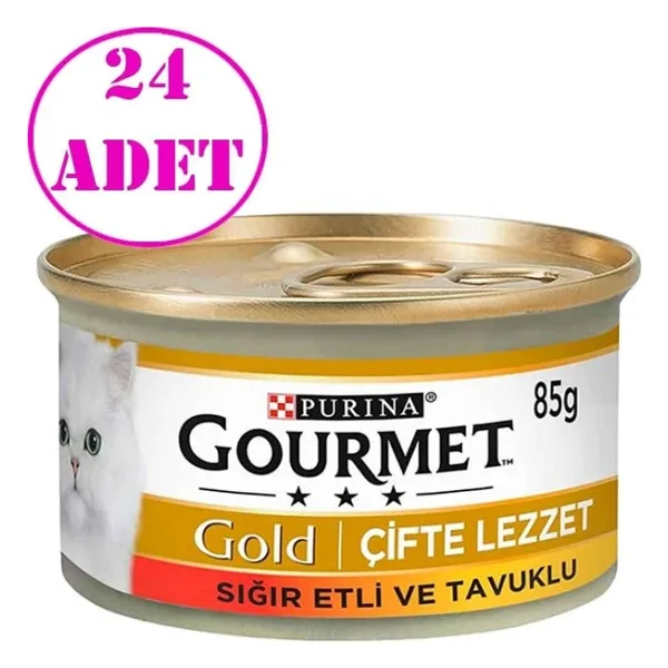 Gourmet Gold Çifte Lezzet Sığır Etli ve Tavuklu 85 gr 24'lü Yetişkin Konserve Kedi Maması