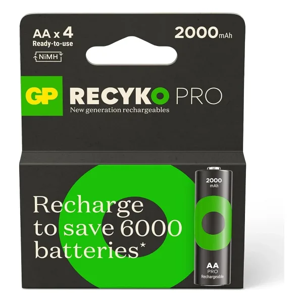 GP Recyko GP2100 2000 mAh Pro Siyah AA Şarjlı Kalem Pil 4'lü