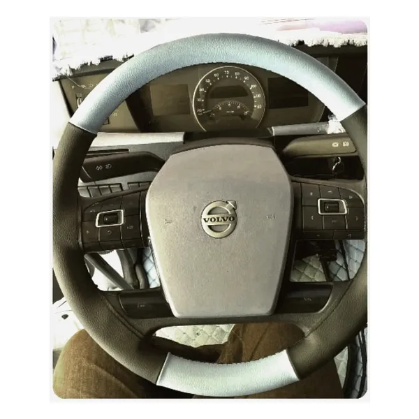 HASBAY Dikişli Direksiyon Kilifi Siyah Deri Gri Deri Siyah Dikişli Volvo Tir Kamyon İçin