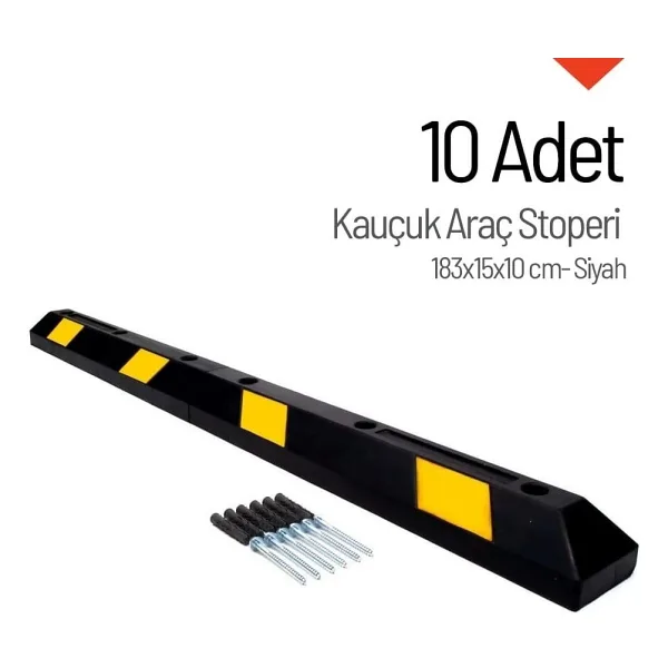 Kauçuk Araç Stoperi - 183x15x10 cm 10'lu Dayanıklı Otopark Seti