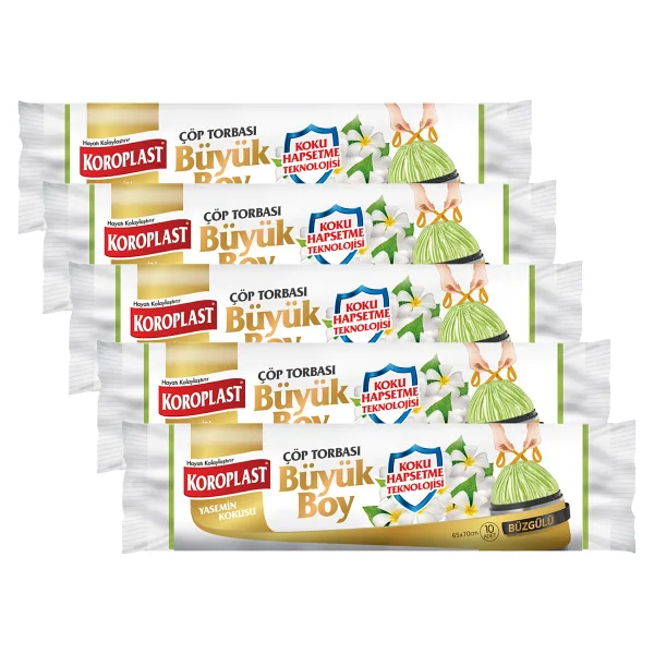 Koroplast Yasemin Kokulu Büzgülü Büyük Boy Çöp Poşeti 10'lu 5 Adet