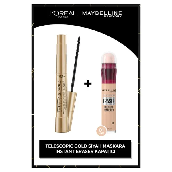 L'oreal Paris Telescopic Maskara - Siyah + Maybelline New York Instant Anti Age Eraser Kapatıcı 01