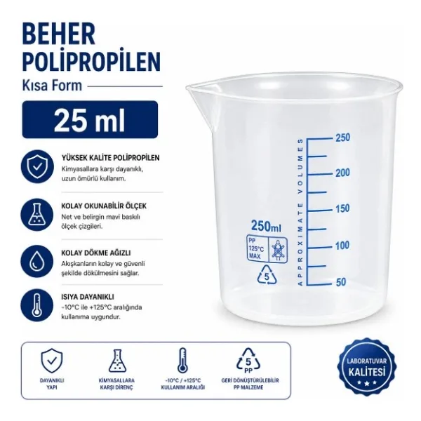 Labolist Beher Polipropilen - Kısa Form 25 Ml