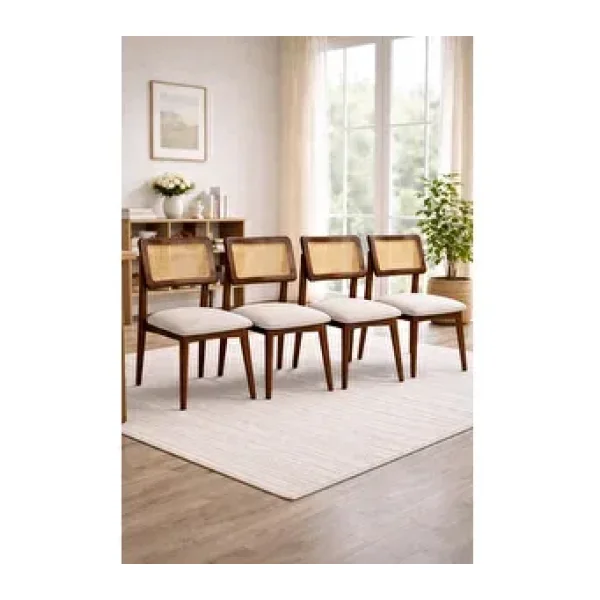 Lif Mobilya Hasır Sandalye Ceviz Renk - Iskandinav Tasarım (4'lü Set) - 4'Lü Set
