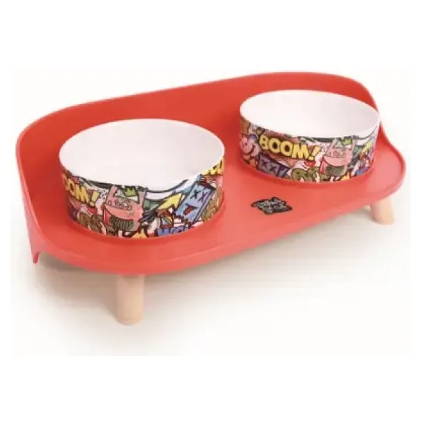 M-Pets Altıtude Urban Style 2'li Mama Kabı Standı Red&Multicolor