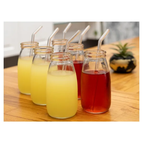 Milea Cam Pipetli Bardak Meşrubat ve Kokteyl Bardağı Sızdırmaz Kapaklı 6 Adet 250 ml