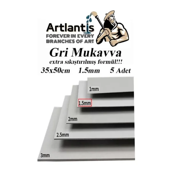 Mukavva Gri 1.5 mm 35x50 cm 5 Adet Sert Karton Ekstra Sıkıştırılmış 35x50 Mukavva Gri Renkli 5 Adet